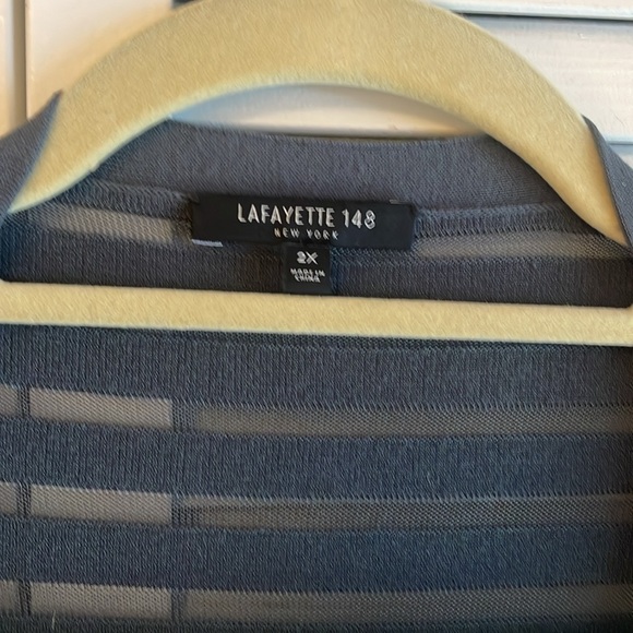 Lafayette 148 Matte Crepe Mixed Stripe Cardigan Size 2X Sweater French Blue - Picture 2 of 6